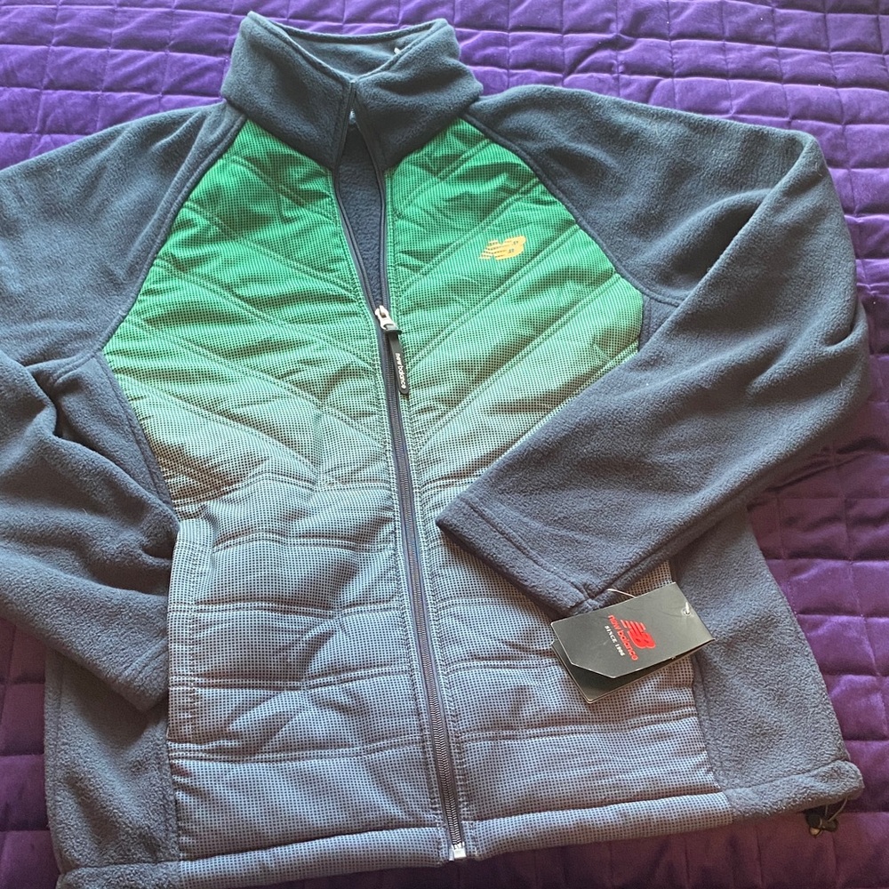 New Balance Navy Blue & Green Quilted Fleece Jacket